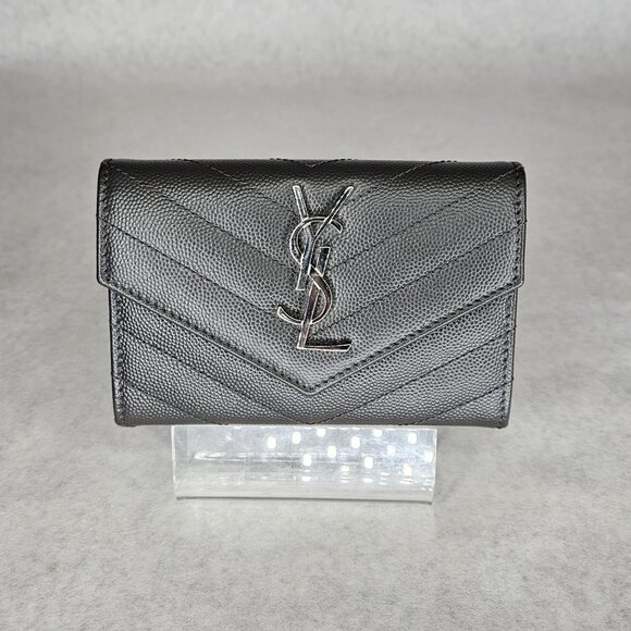 YSL Yves Saint Laurent Cassandra Asphalt Small Wallet Coin Pouch Card Holder - Picture 2 of 13